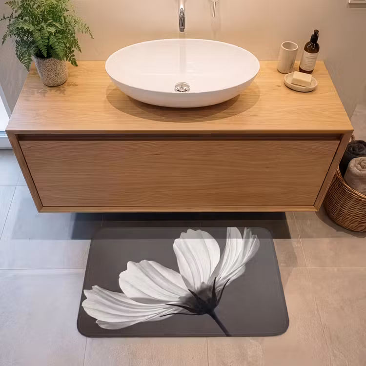 Badmat - Bloem - Minimalistisch - Zwart - Wit — 2