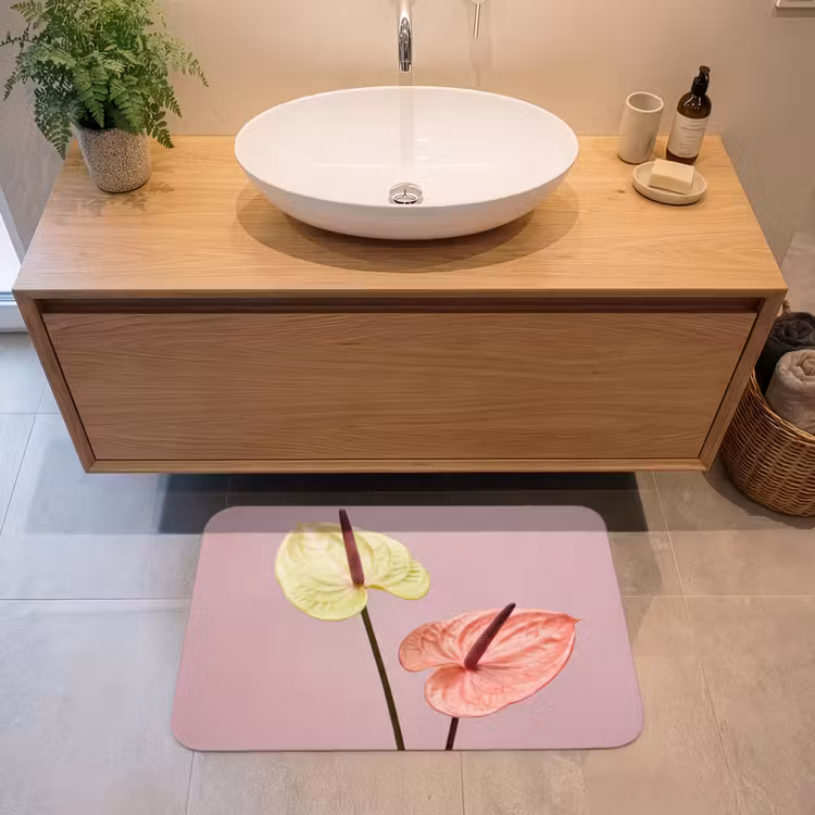 Badmat - Bloemen - Anthuriums - Geel - Roze — 2