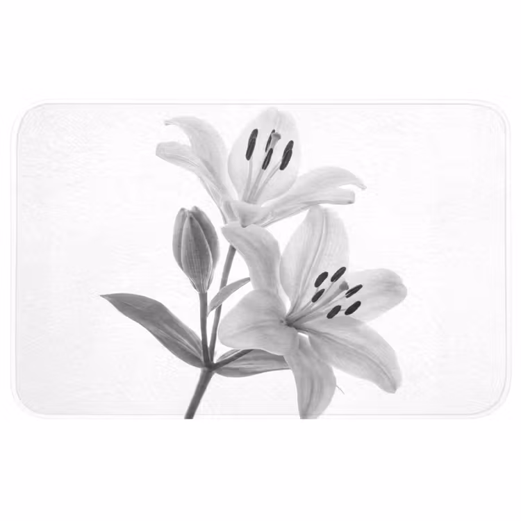 Badmat - Lelies - Elegant - Zwart - Wit — 1