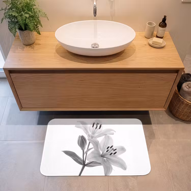 Badmat - Lelies - Elegant - Zwart - Wit — 2