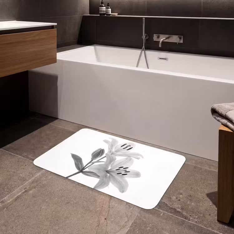 Badmat - Lelies - Elegant - Zwart - Wit — 4