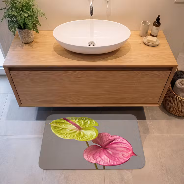 Badmat - Planten - Anthurium - Groen - Roze — 2