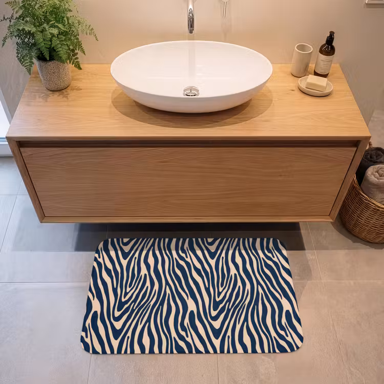 Badmat - Zebra - Patroon - Blauw - Beige — 2
