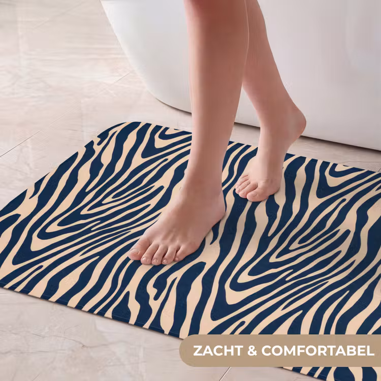 Badmat - Zebra - Patroon - Blauw - Beige — 5