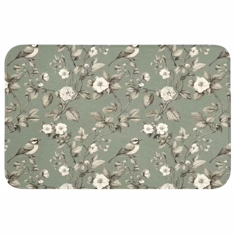 Badmat - Botanisch - Vogels - Groen — 1