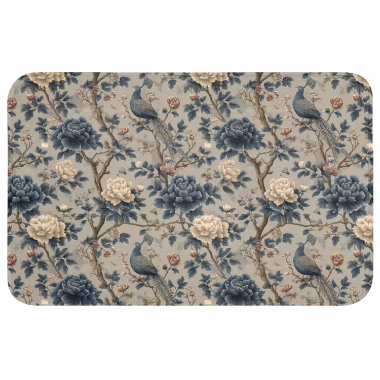 Badmat - Pauw - Bloemen - Blauw — 1