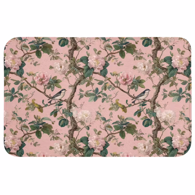 Badmat - Pioenrozen - Botanisch - Vogel — 1