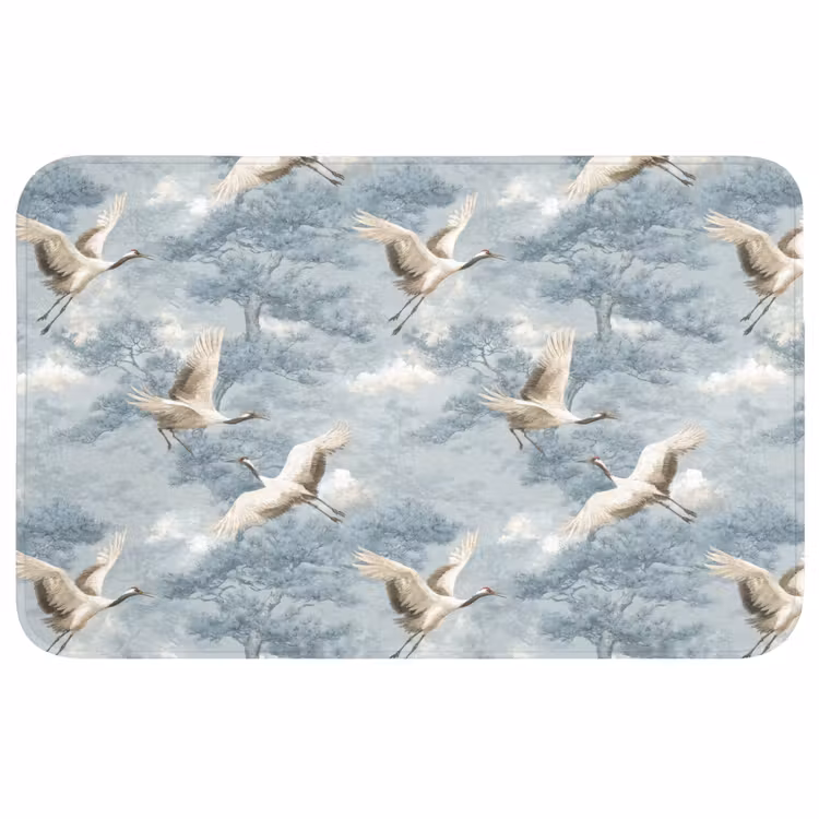 Badmat - Wolken - Kraanvogels - Blauw — 1