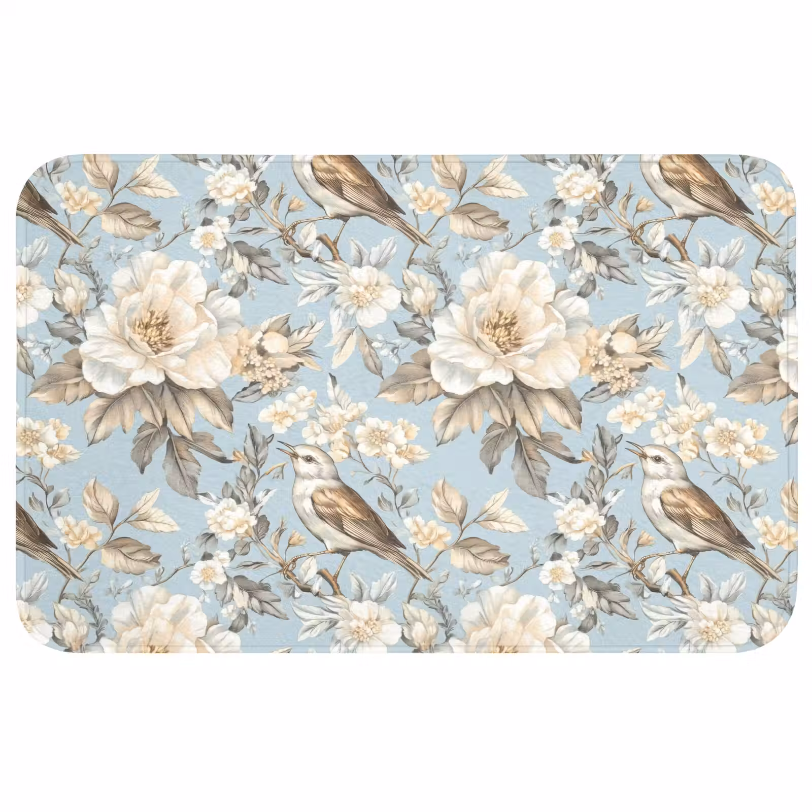 Badmat - Botanisch - Zangvogel - Blauw — 1
