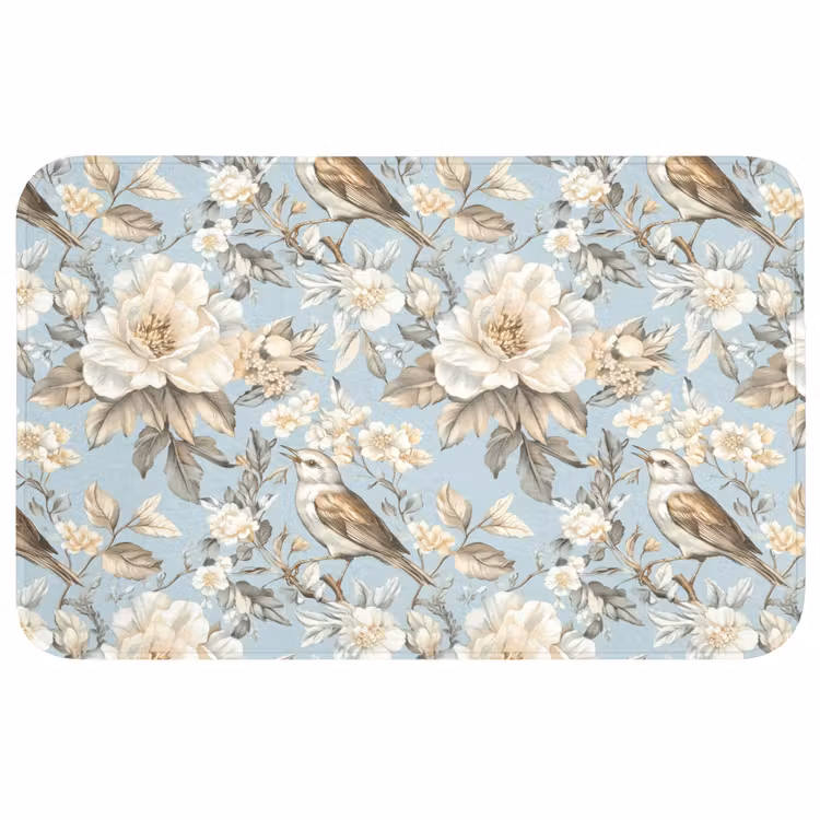 Badmat - Botanisch - Zangvogel - Blauw — 1