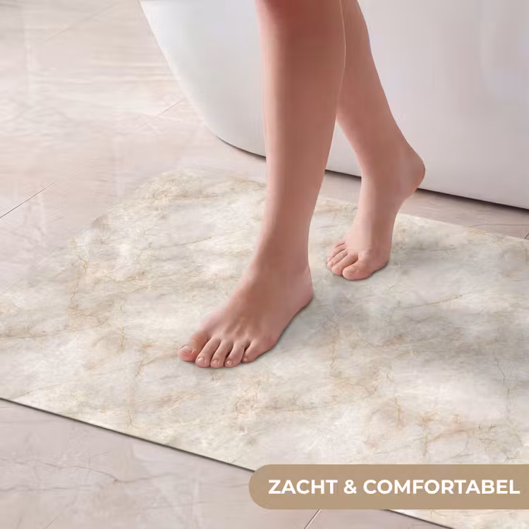 Badmat - Lichtbeige - Goudbruine Nerven - Marmer — 5
