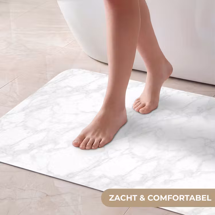 Badmat - Minimalistisch - Wit - Grijze aders — 5