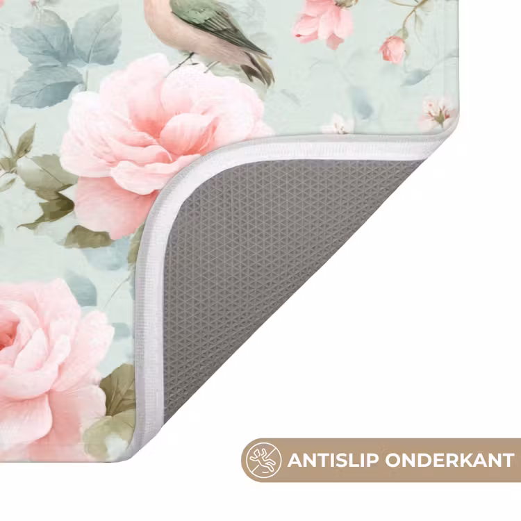 Badmat - Rozen - Vogels - Pastel - Kleurrijk — 3