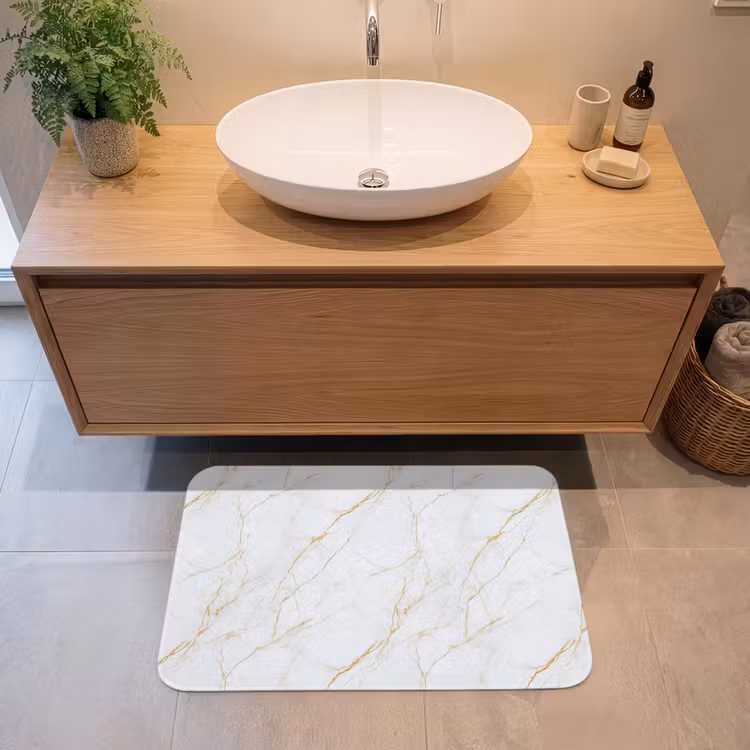 Badmat - Wit - Marmer - Goud - Luxueus — 2