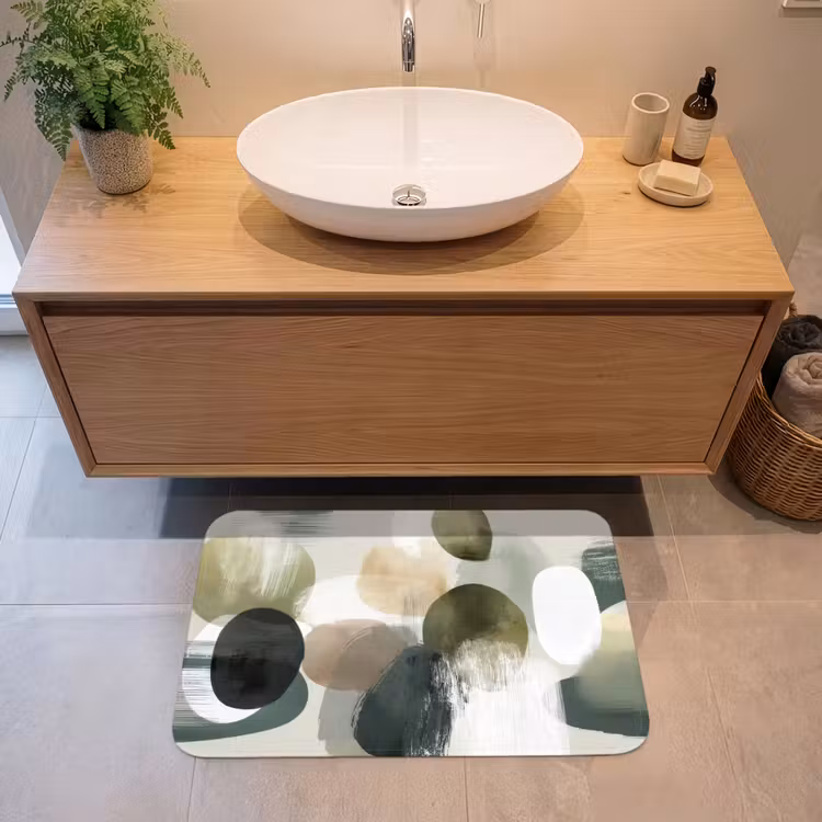 Badmat - Minimalistisch - Cirkels - Penseelstreken - Beige — 2