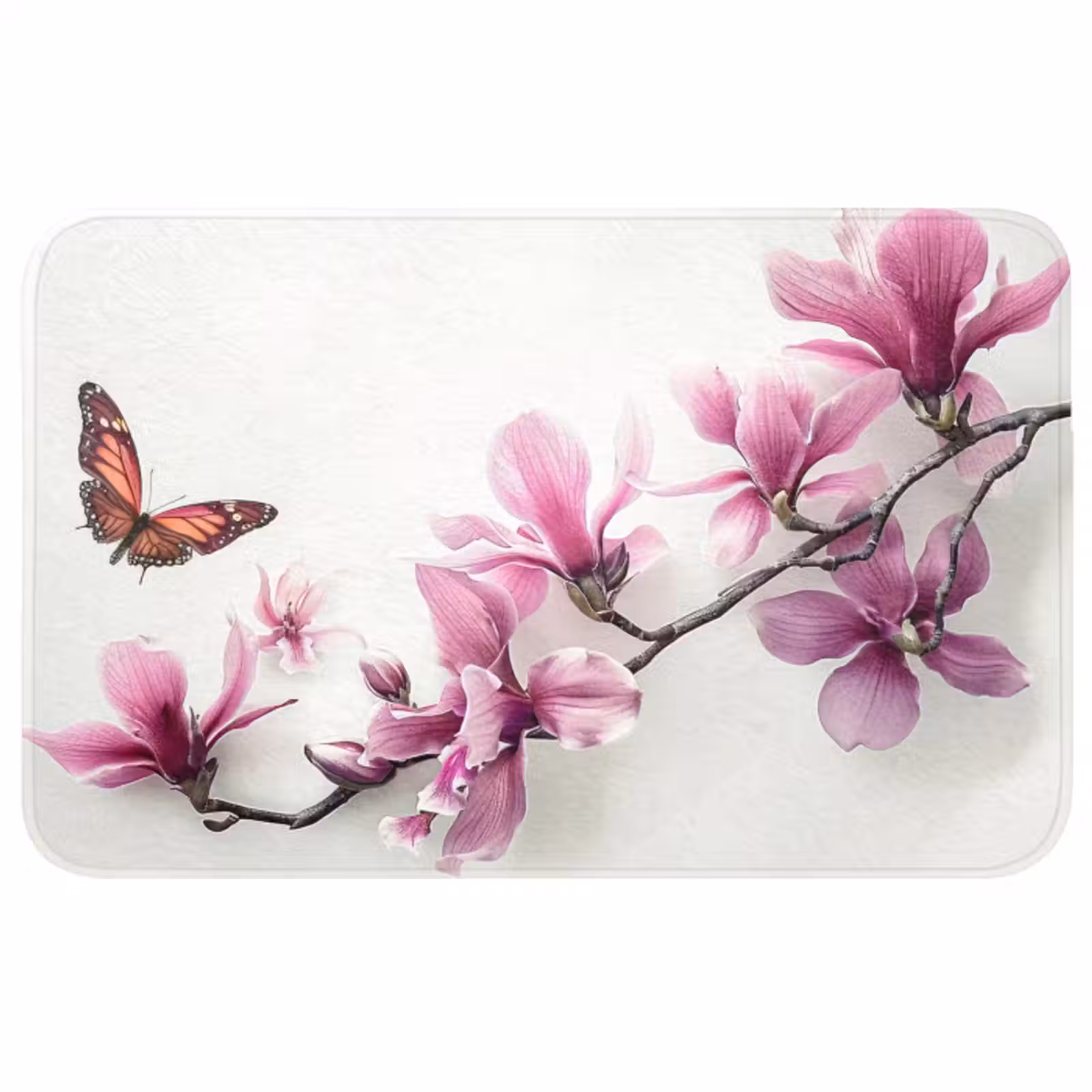 Badmat - Bloesem - Vlinder - Roze - Natuur - Wit — 1