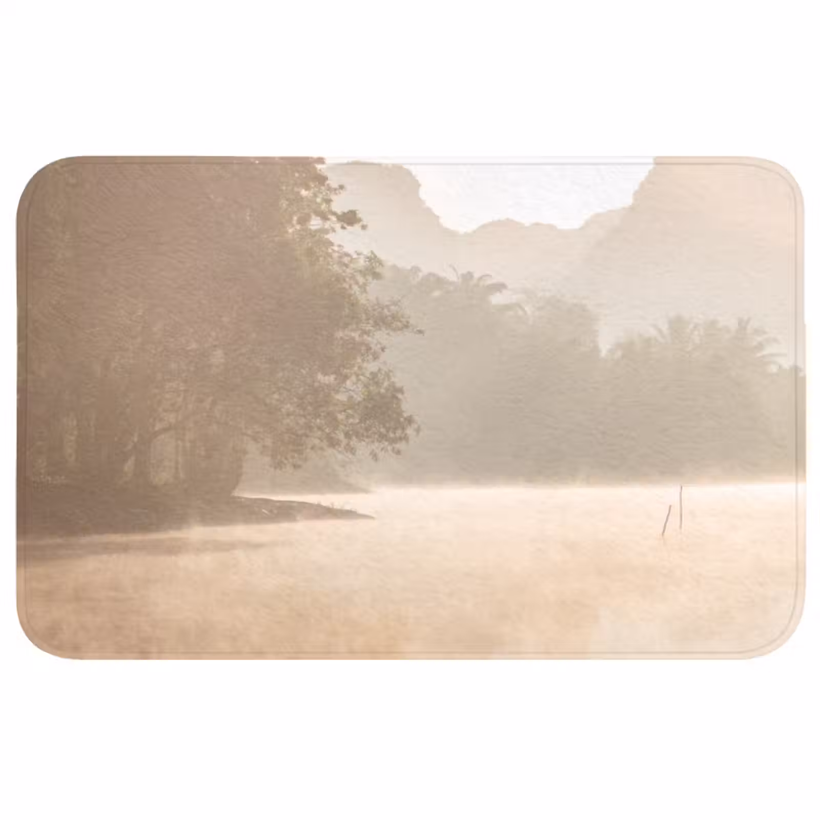 Badmat - Landschap - Bos - Water - Mist - Beige — 1