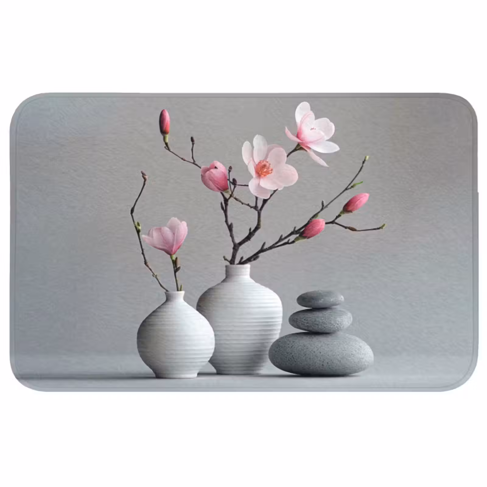 Badmat - Magnolia - Bloemen - Roze - Zen stenen — 1