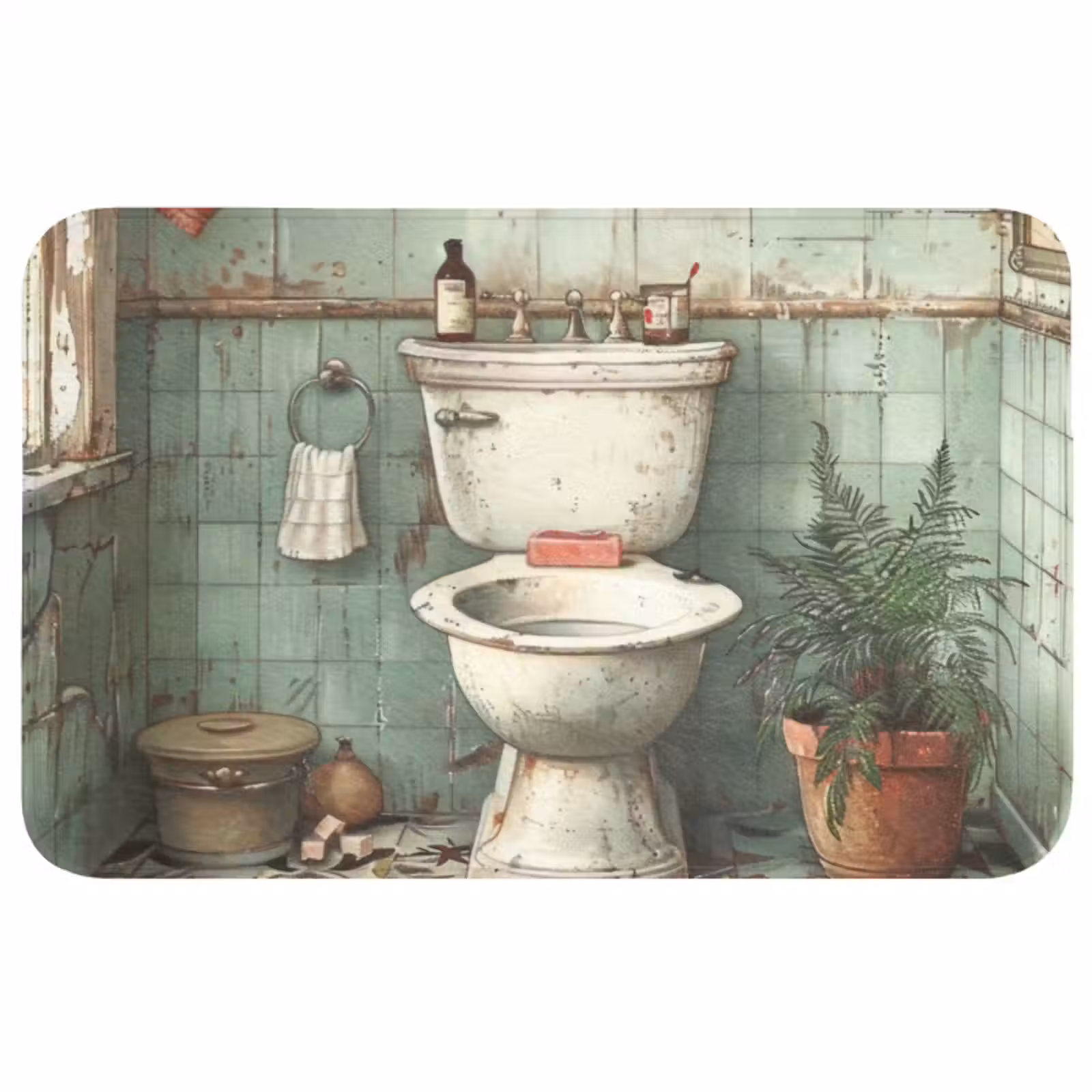 Badmat - Vintage - Toilet - Illustratie — 1