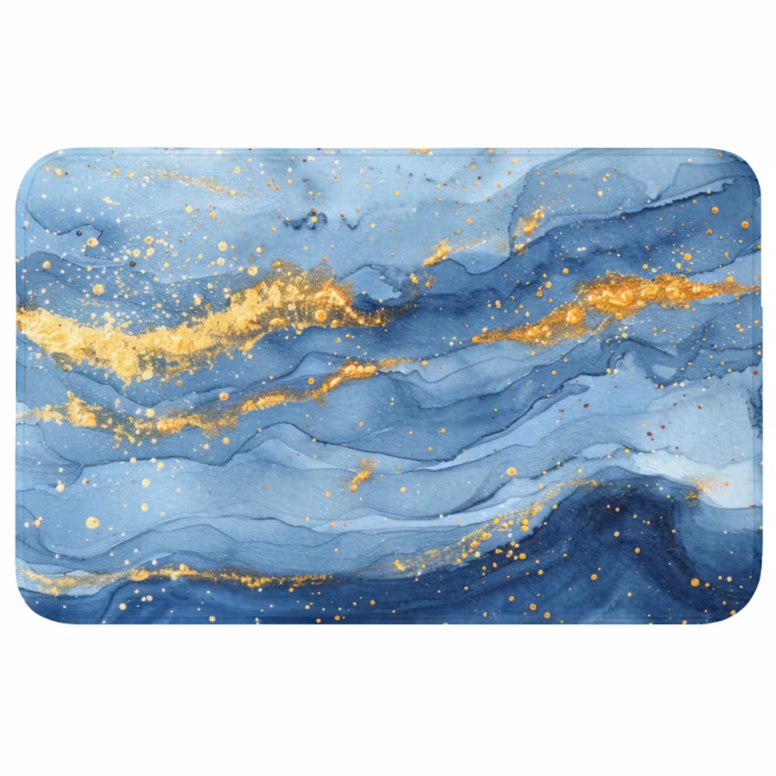 Badmat - Watercolor - Blauw - Kunst - Goud - Luxe - Modern — 1