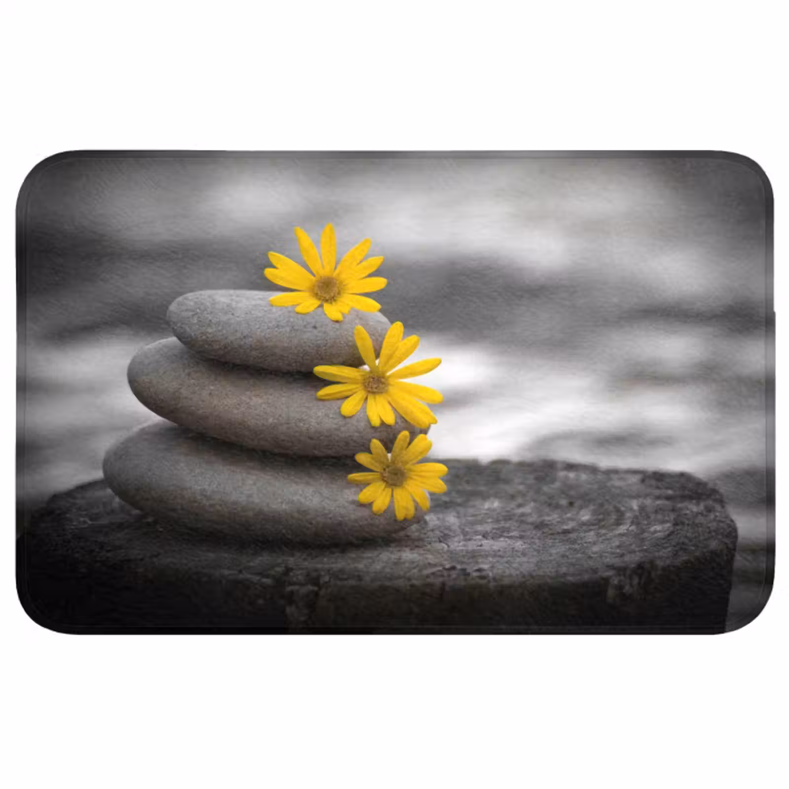 Badmat - Zen stenen - Bloemen - Geel - Natuur — 1