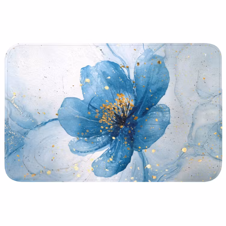 Badmat - Bloemen - Blauw - Goud - Watercolor - Modern — 1