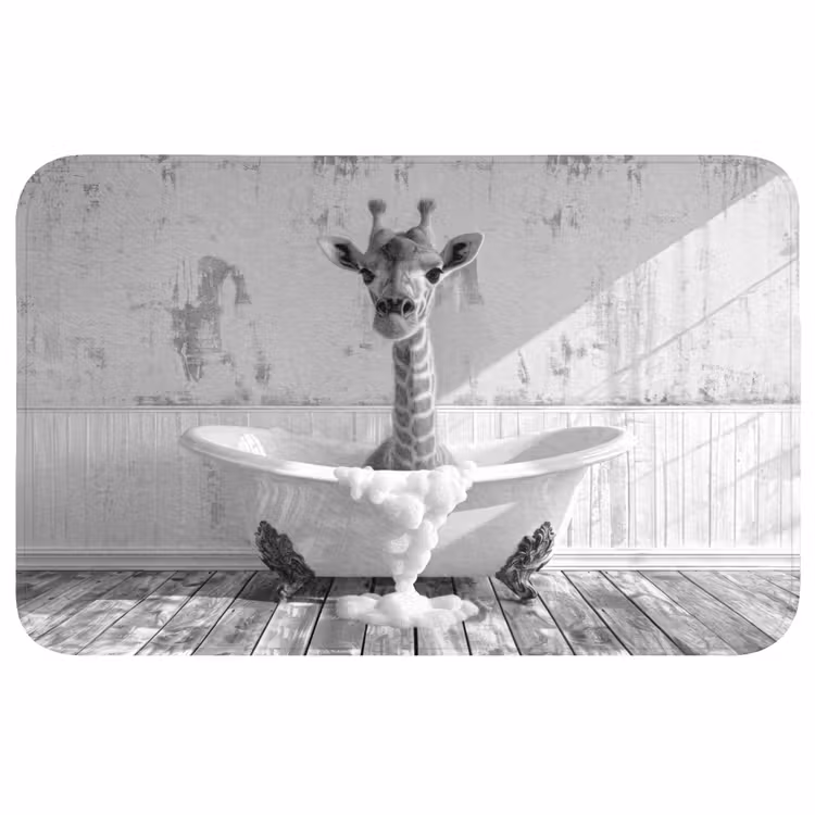 Badmat - Giraffe - Dier - Badkuip - Vintage - Zwart - Wit — 1