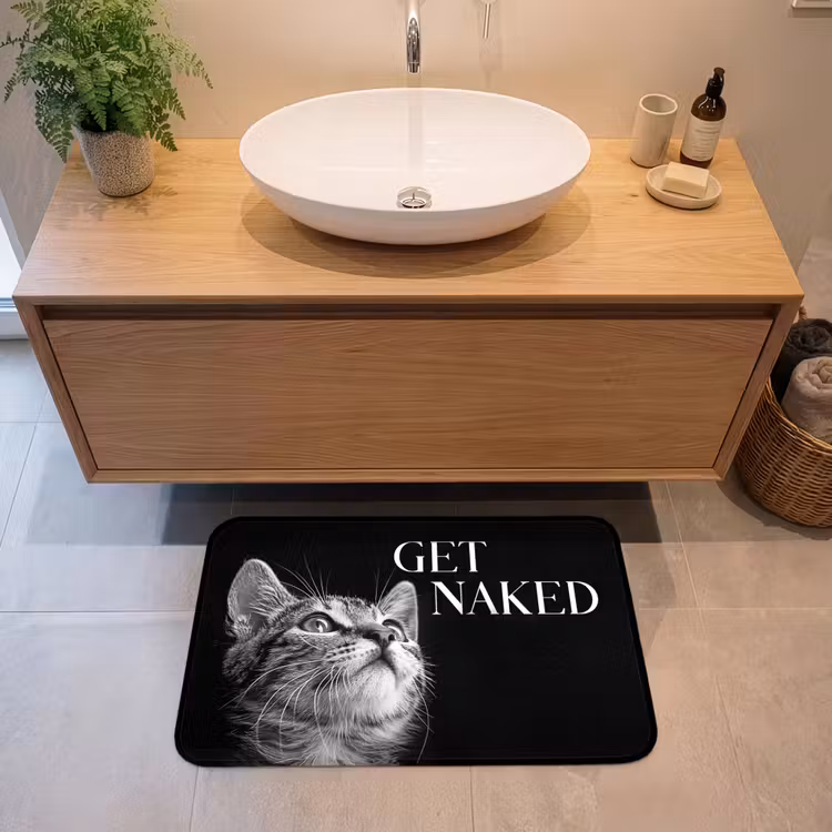 Badmat - Kat - Dieren - quote - Get naked - Zwart — 2