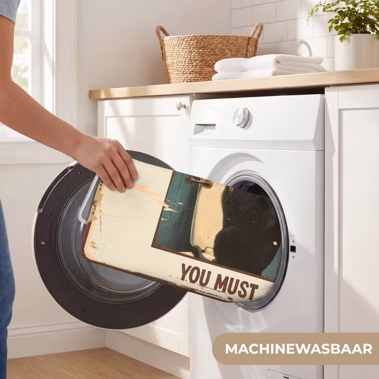 Badmat - Kat - Vintage - Zwart - Quote - Flush you must — 7