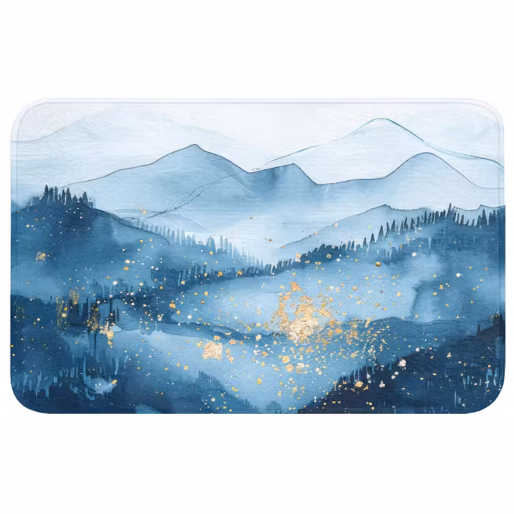 Badmat - Landschap - Blauw - Modern - Goud - Abstract — 1