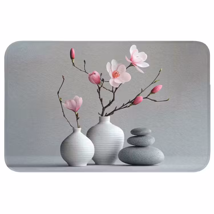 Badmat - Magnolia - Bloemen - Roze - Zen stenen — 1