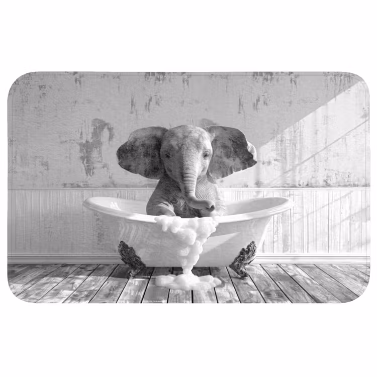 Badmat - Olifant - Vintage - Dieren - Zwart - Wit — 1