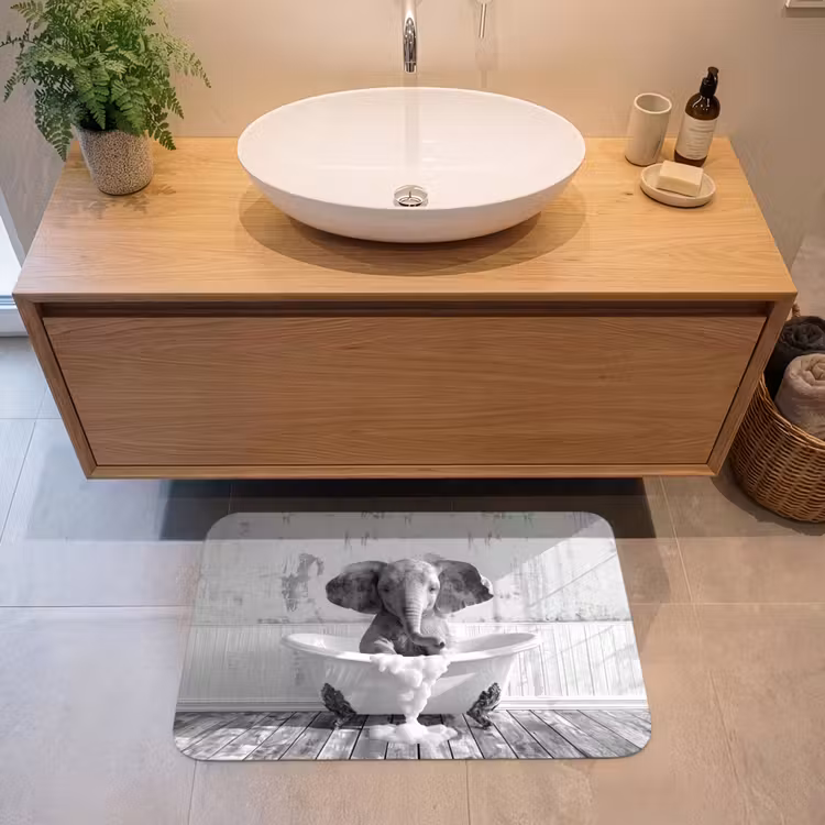 Badmat - Olifant - Vintage - Dieren - Zwart - Wit — 2