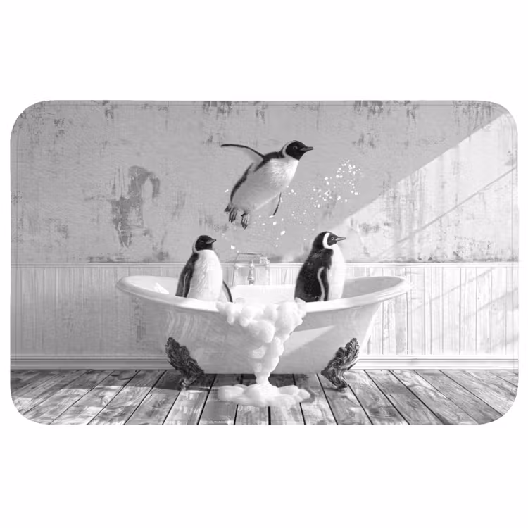 Badmat - Pinguïns - Vintage - Dieren - Zwart - Wit — 1