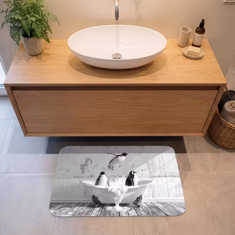 Badmat - Pinguïns - Vintage - Dieren - Zwart - Wit — 2
