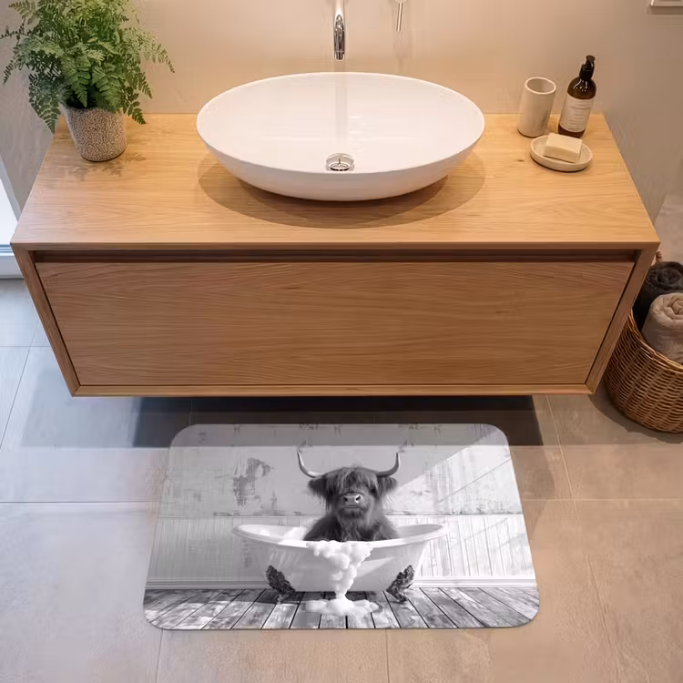Badmat - Schotse Hooglander - Dier - Badkuip - Zwart - Wit — 2