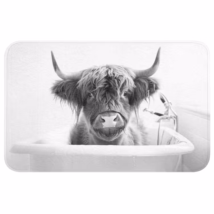 Badmat - Schotse Hooglander - Koe - Bad - Zwart wit — 1