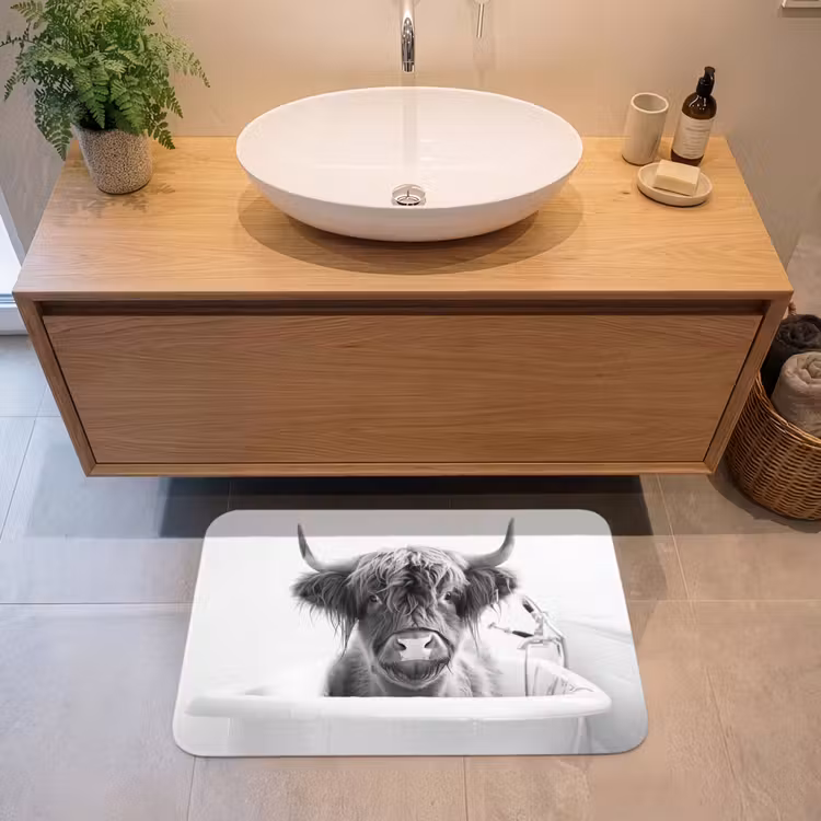 Badmat - Schotse Hooglander - Koe - Bad - Zwart wit — 2