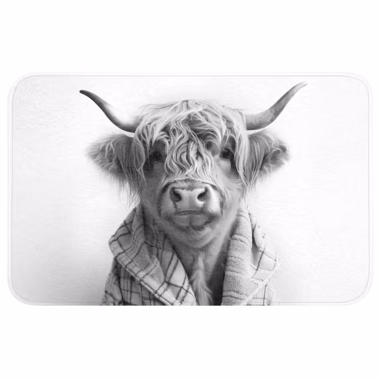 Badmat - Schotse Hooglander - Koe - Badjas - Zwart wit — 1