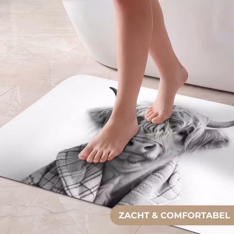 Badmat - Schotse Hooglander - Koe - Badjas - Zwart wit — 5