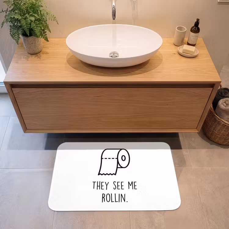 Badmat - Spreuk - WC papier - They see me rollin - Wit - Quotes — 2