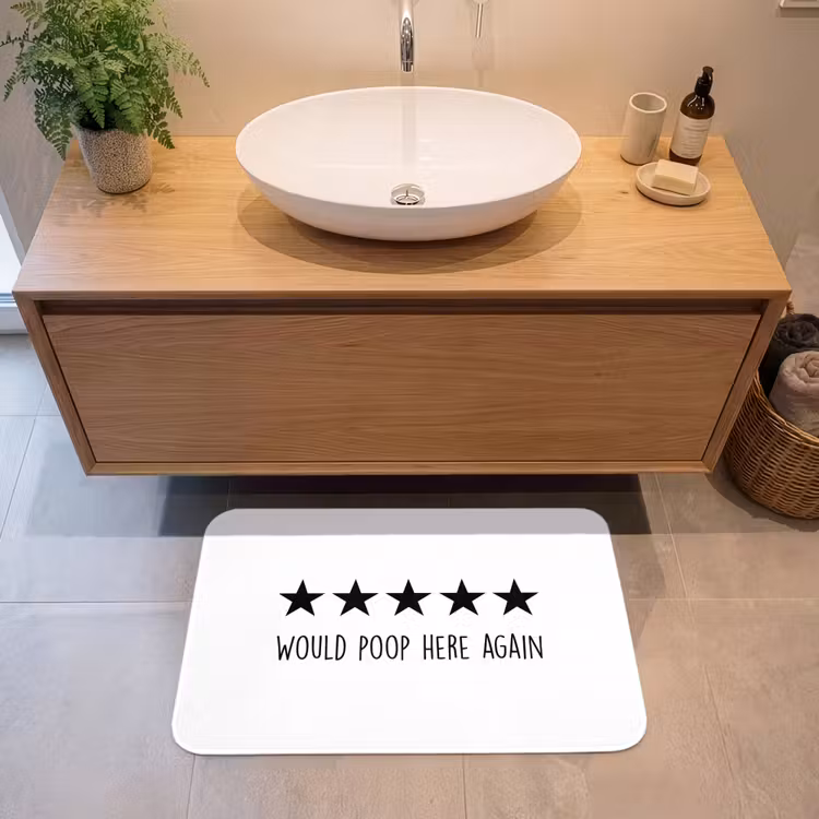Badmat - Spreuken - Would poop here again - Zwart - Quote — 2