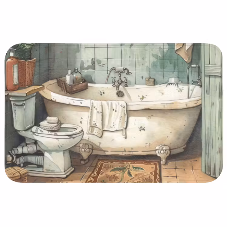 Badmat - Vintage - Badkuip - Badkamer - Illustratie — 1
