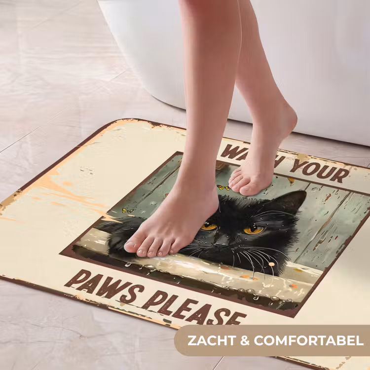 Badmat - Vintage - Kat - Quotes - Wash your paws please - Spreuken — 5