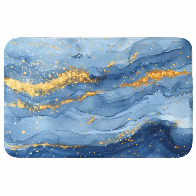 Badmat - Watercolor - Blauw - Kunst - Goud - Luxe - Modern — 1