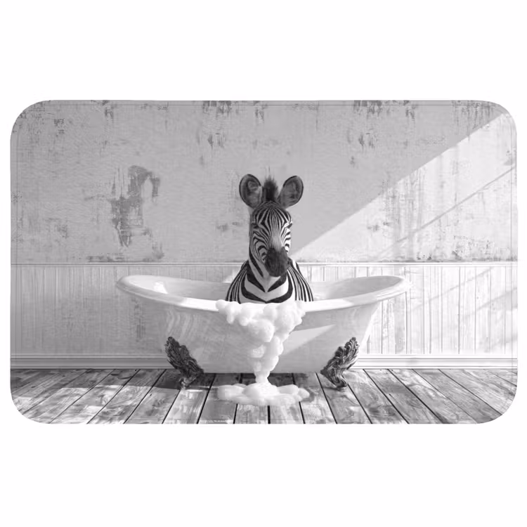 Badmat - Zebra - Wilde dieren - Vintage - Zwart - Wit — 1