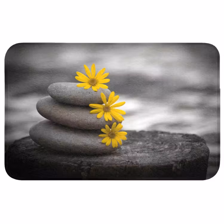 Badmat - Zen stenen - Bloemen - Geel - Natuur — 1