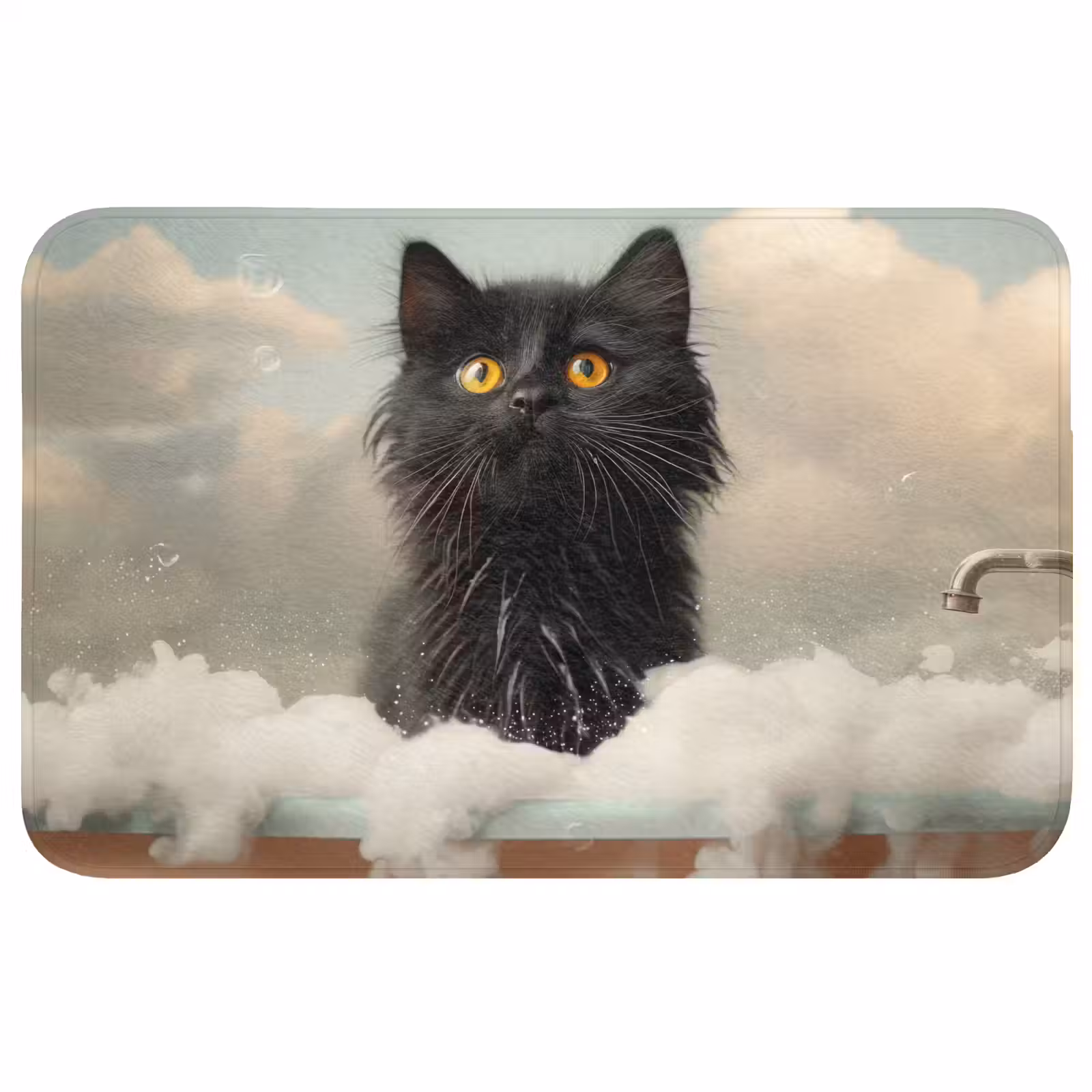 Badmat - Kat - Bad - Zwart - Dieren - Schuim — 1