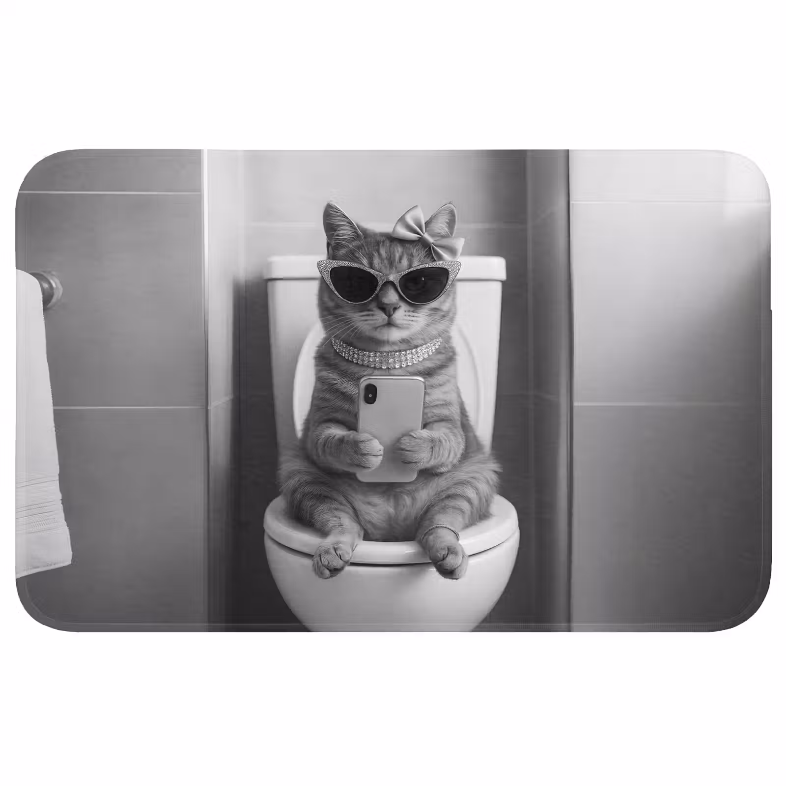 Badmat - Kat - Telefoon - Toilet - Zwart - Wit — 1