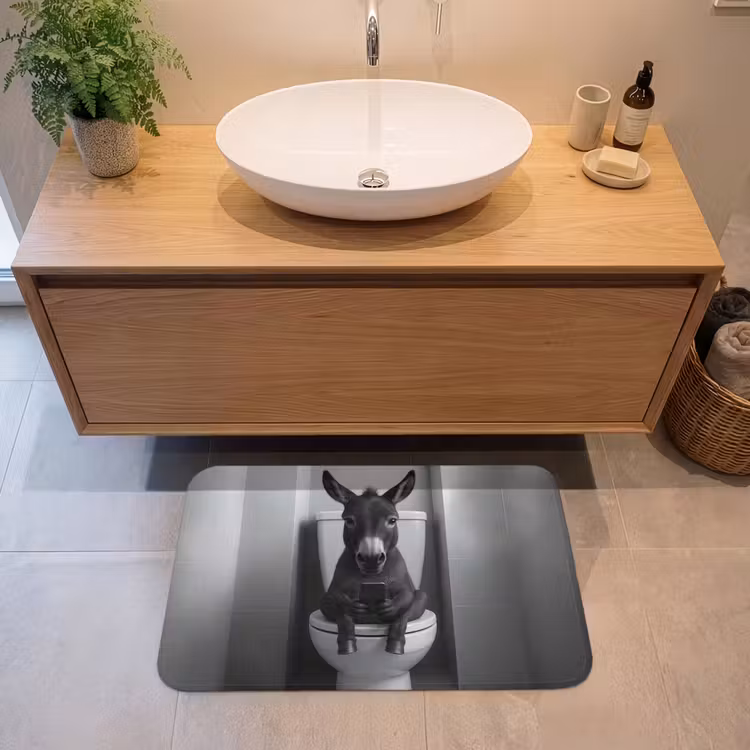 Badmat - Ezel - Telefoon - Toilet - Zwart - Wit — 2